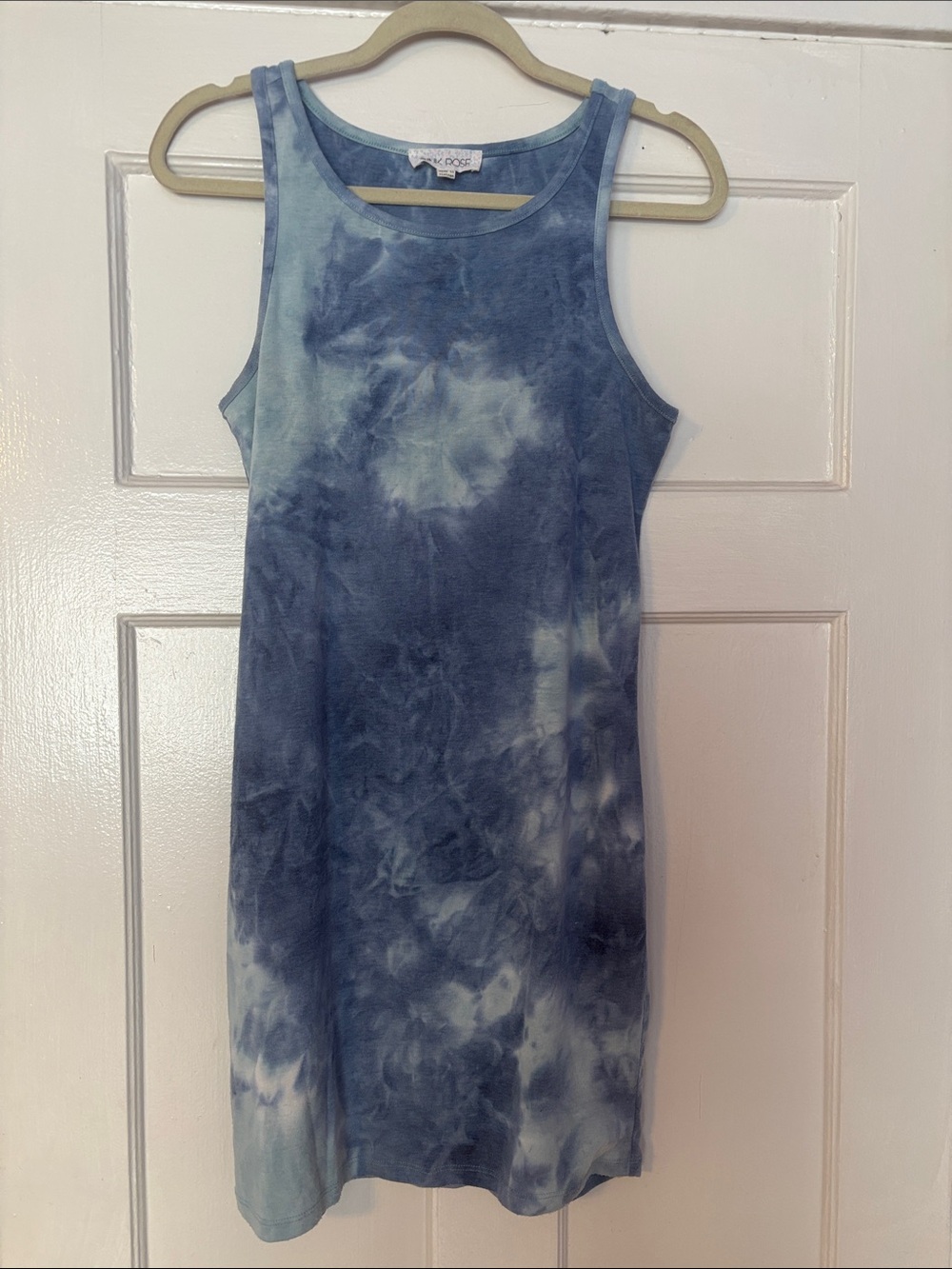 Pink Rose Blue Tie-Dye Mini Tank Dress